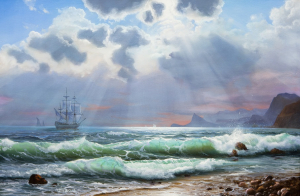 عکس باکیفیت نقاشی ساحل و کشتی